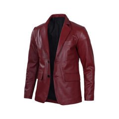 Men's Burgundy Real Leather Blazer Jacket