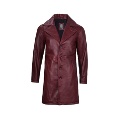 Men's Burgundy Real Leather Car Coat