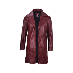 Men's Burgundy Real Leather Car Coat
