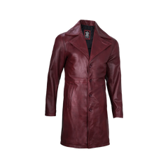 Men's Burgundy Real Leather Car Coat