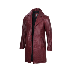 Men's Burgundy Real Leather Car Coat