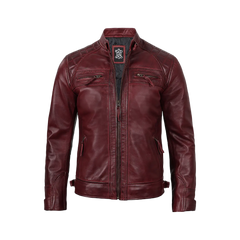 Men’s Burgundy Waxed Quilted Leather Motorcycle Jacket