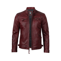 Men’s Burgundy Waxed Quilted Leather Motorcycle Jacket