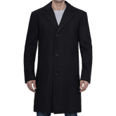 Men's Modern Fit Long Length Wool Black Topcoat