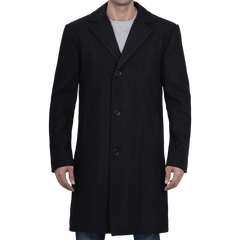 Men's Modern Fit Long Length Wool Black Topcoat