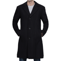 Men's Modern Fit Long Length Wool Black Topcoat