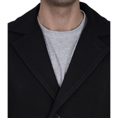 Men's Modern Fit Long Length Wool Black Topcoat