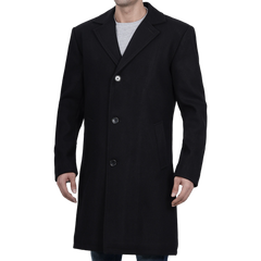 Men's Modern Fit Long Length Wool Black Topcoat