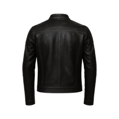Men’s Moto Black Biker Leather Jacket with Padded Shoulders