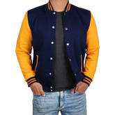 Men's Navy Blue and Yellow Varsity Jacket | Baseball Letterman