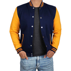 Men's Navy Blue and Yellow Varsity Jacket | Baseball Letterman