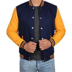 Men's Navy Blue and Yellow Varsity Jacket | Baseball Letterman