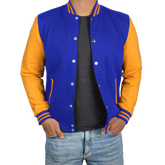 Men's Plain Blue and Yellow Varsity Letterman Jacket