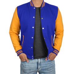 Men's Plain Blue and Yellow Varsity Letterman Jacket