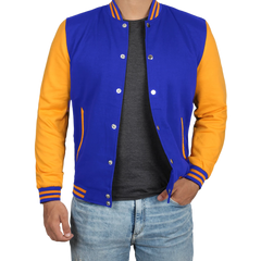 Men's Plain Blue and Yellow Varsity Letterman Jacket