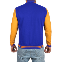 Men's Plain Blue and Yellow Varsity Letterman Jacket