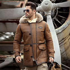 Men's RAF B3 Bomber Flight Aviator Shearling Sheep Skin Leather Jacket Coat