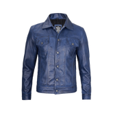 Men's Real Lambskin Leather Blue Trucker Jacket