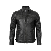 Men's Real Leather Cafe Racer Black Motorcycle Jacket