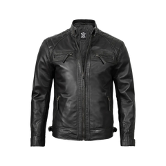 Men's Real Leather Cafe Racer Black Motorcycle Jacket