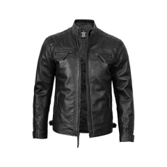 Men's Real Leather Cafe Racer Black Motorcycle Jacket