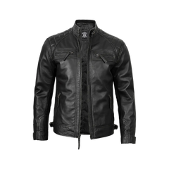 Men's Real Leather Cafe Racer Black Motorcycle Jacket