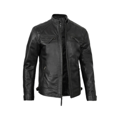 Men's Real Leather Cafe Racer Black Motorcycle Jacket
