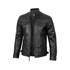 Men's Real Leather Cafe Racer Black Motorcycle Jacket