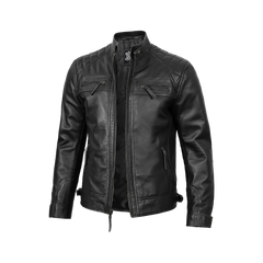 Men's Real Leather Cafe Racer Black Motorcycle Jacket