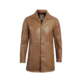 Men's Real Leather Camel Brown 3 4 Length Car Coat