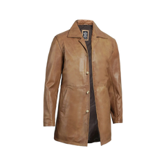 Men's Real Leather Camel Brown 3 4 Length Car Coat