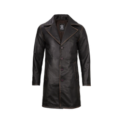 Men's Real Leather 3 4 Length Dark Brown Car Coat