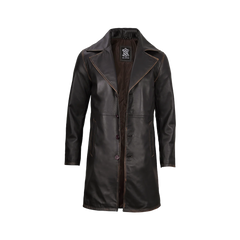 Men's Real Leather 3 4 Length Dark Brown Car Coat