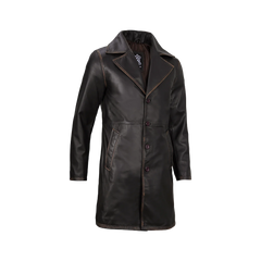 Men's Real Leather 3 4 Length Dark Brown Car Coat