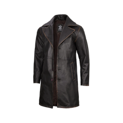Men's Real Leather 3 4 Length Dark Brown Car Coat