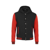 Men's Red and Black Varsity Letterman Jacket With Hood - Bomber Style