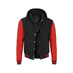 Men's Red and Black Varsity Letterman Jacket With Hood - Bomber Style