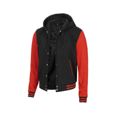 Men's Red and Black Varsity Letterman Jacket With Hood - Bomber Style