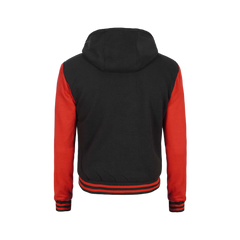 Men's Red and Black Varsity Letterman Jacket With Hood - Bomber Style