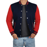 Men's Red and Navy Blue Varsity Jacket - Baseball Bomber Style