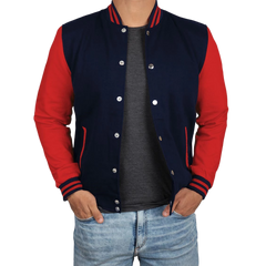 Men's Red and Navy Blue Varsity Jacket - Baseball Bomber Style