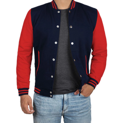 Men's Red and Navy Blue Varsity Jacket - Baseball Bomber Style