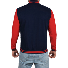 Men's Red and Navy Blue Varsity Jacket - Baseball Bomber Style
