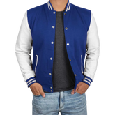 Men's Royal Blue & White Varsity Jacket - Classic Baseball Bomber Style