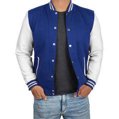 Men's Royal Blue & White Varsity Jacket - Classic Baseball Bomber Style