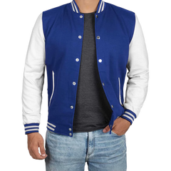Men's Royal Blue & White Varsity Jacket - Classic Baseball Bomber Style