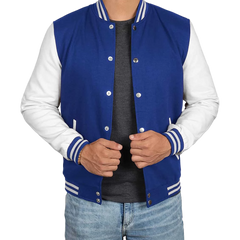 Men's Royal Blue & White Varsity Jacket - Classic Baseball Bomber Style