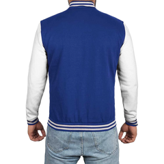 Men's Royal Blue & White Varsity Jacket - Classic Baseball Bomber Style