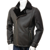 Men’s Sheepskin Biker Jacket In Black