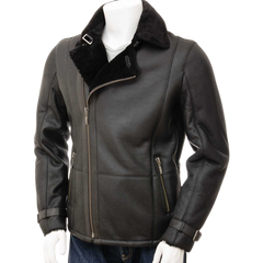 Men’s Sheepskin Biker Jacket In Black